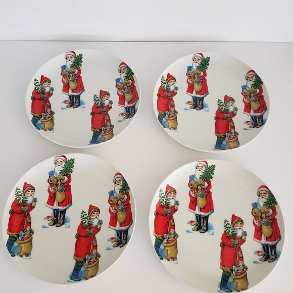Set Of 4 Vintage Santa Claus 10" Lunch / Dessert Ceramic Christmas Holiday Table - Picture 9 of 10
